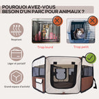 Parc enclos pliable pour chien chat petits animaux octogonal en tissu Oxford et acier Ø 90 x 41H cm marron beige-3
