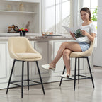 Lot de 2 tabourets de bar en tissu velours côtelé, chaises de bar avec dossier courbé, repose-pieds, 49x52x88cm, beige-7