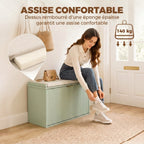 Banc à chaussures avec coussin d'assise rembourré et tiroir rabattable pour couloir, chambre, 62 x 26 x 47,5 cm, vert-6
