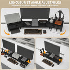 Rehausseur Écran PC Bureau, Support d'Écran d'Ordinateur de 60-116 cm avec 2 Tiroirs, Longueur et Angle Réglables Noir-3