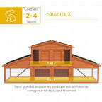 Clapier cage à lapins rongeurs poulailler XXL 2 étages 2 enclos tiroir déjection 2,25L x 0,70l x 1H m bois massif pin-4