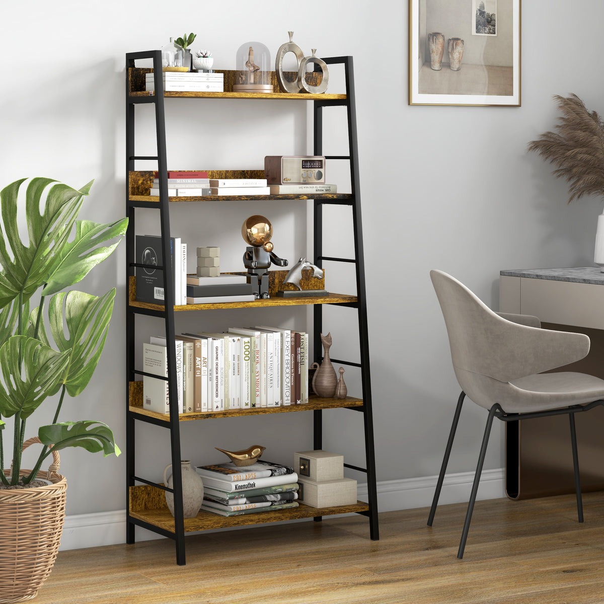 Étagère bibliothèque Style Industriel incliné 5 Niveaux 70L x 35l x 150H cm-9