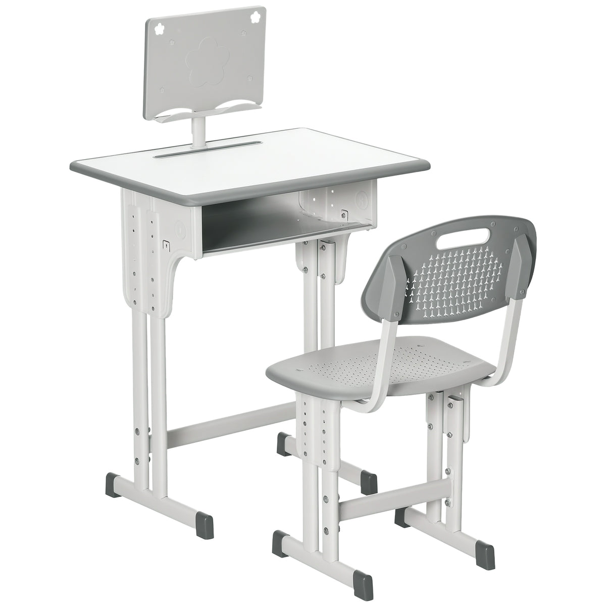 Bureau et chaise pour enfant avec support de lecture casier crochet et porte stylo 60 x 45x 90-102 cm gris-0