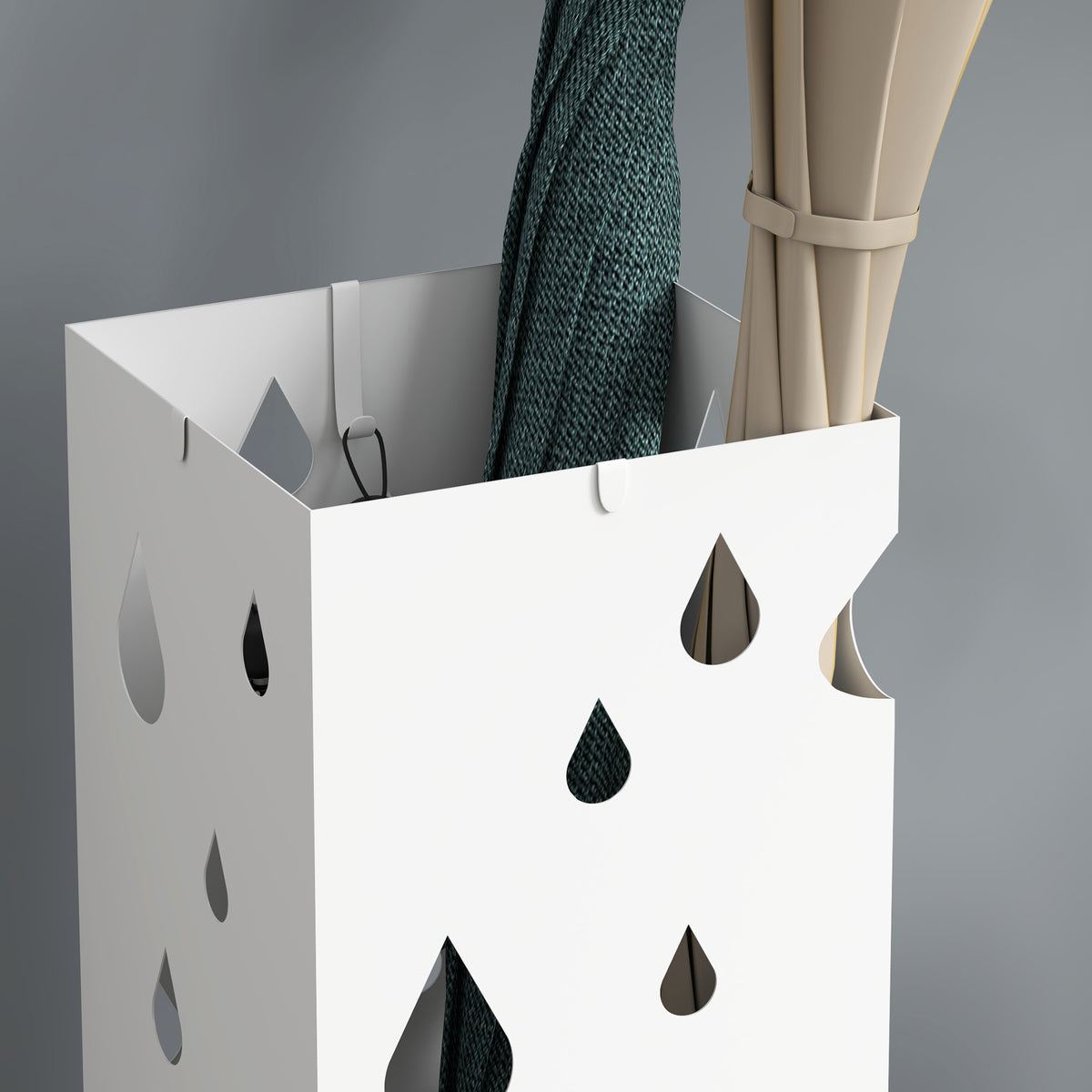 Porte-parapluie support à parapluie carré en acier avec 4 crochets et bac de récupération d'eau amovible blanc-7