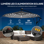 Parasol Déporté Parasol de Jardin LED Solaire 32 Lampes LED Manivelle UV 50+ et Housse de Protection Ø 295cm Gris-3