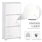 Meuble à Chaussures Armoire à chaussures 3 Portes abattantes 3 Compartiments en bois 60L x 26I x 124H cm Blanc laqué-4