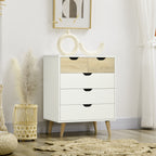 Commode 5 tiroirs meuble de rangement 4 pieds biseautés - bois, 60 x 40 x 77,5 cm, blanc-8