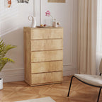 Commode 5 tiroirs meuble de rangement sans poignées design minimaliste 60 x 39 x 100 cm bois naturel-3