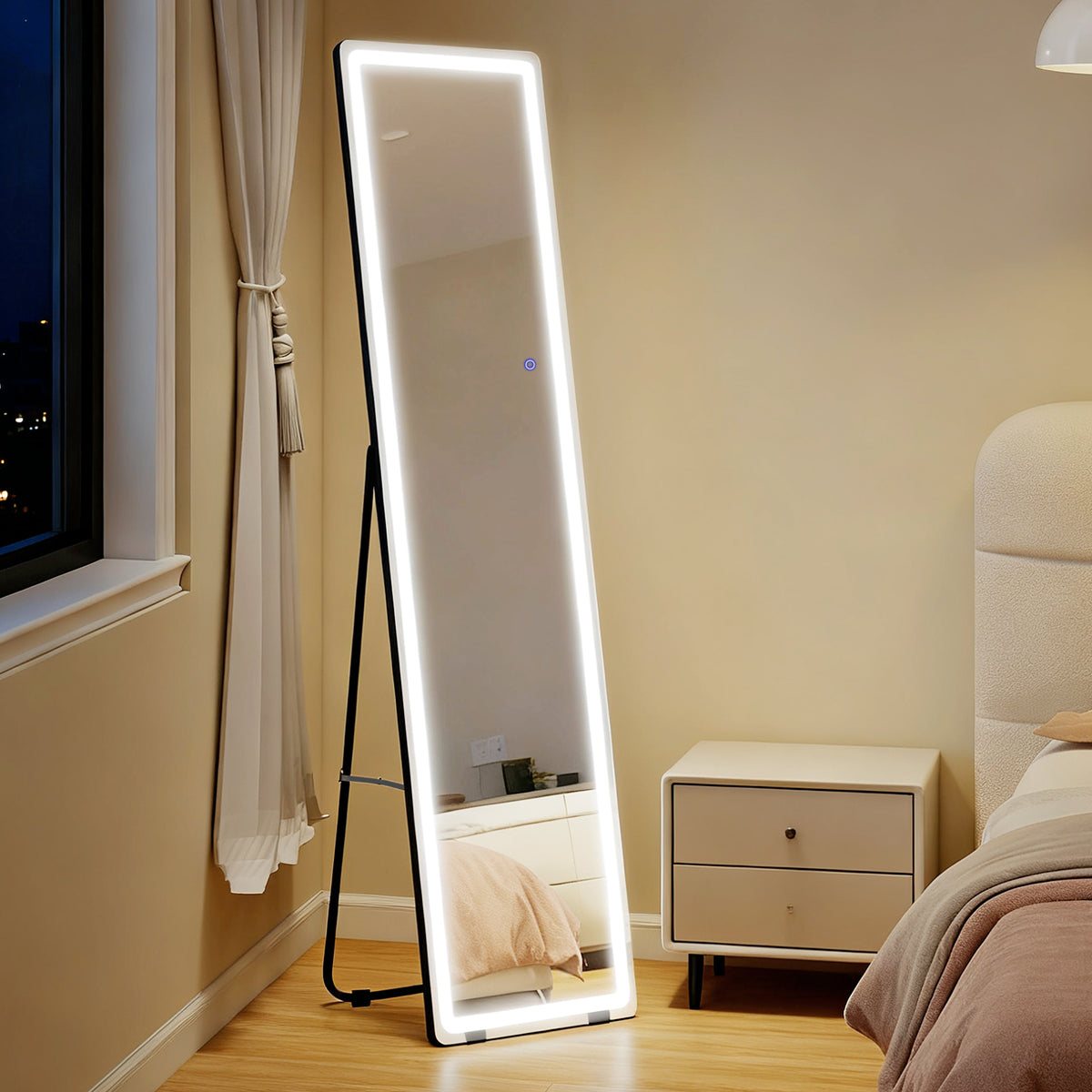 Miroir sur pied ou mural intensité et couleur réglable avec télécommande 40 x 37 x 157,5H cm argenté-1
