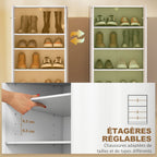 Meuble à chaussures 10 paires, armoire à chaussures à haute brillance 5 niveaux, étagères réglables, 55x36x108cm, blanc-4