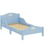 Lit Enfant 70 x 140 cm, Lit pour Enfant avec Barrière de Sécurité et Sommier à Lattes en Bois, Motif Nuage, Bleu-0