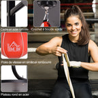 Punching Ball Poire de Vitesse Boxe avec Support Plateau tournant + Pompe en bois Hauteur Réglable Acier revêtement synthétique Rouge Noir-5