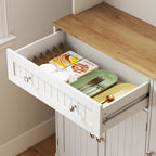 Buffet haut cuisine, armoire de cuisine, station de charge, 6 portes, plan de travail, porte-épices, 100x40x173cm, blanc-8