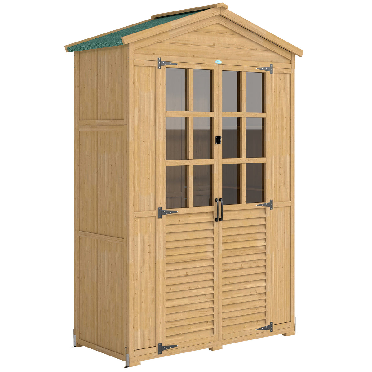 Abri de jardin Armoire de jardin pour outils avec Étagères et Fenêtres en Acrylique, 128 x 57,5 x 197 cm marron clair-0