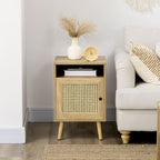 Table de chevet table de nuit avec placard porte cannage et niche design vintage 39 x 35 x 60 cm naturel-6