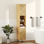 Armoire salle de bain, meuble de rangement colonne, portes en bambou, étagères réglables, 32x30x170cm, bois naturel-9