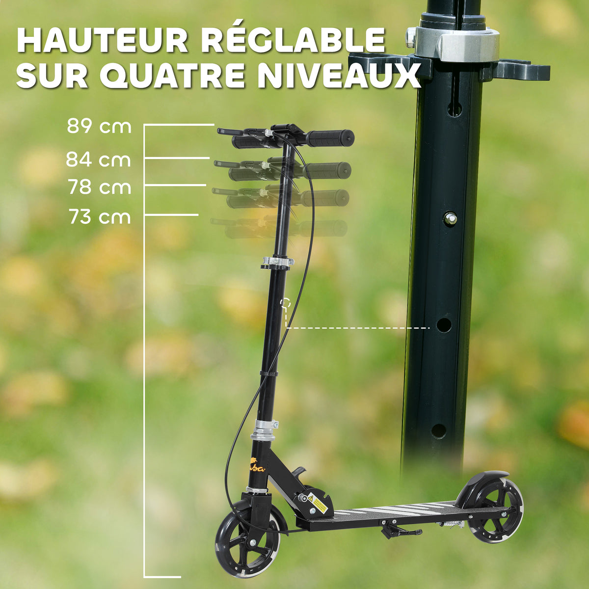 Trottinette enfants 3 à 8 ans, trottinette pliable à 2 roues LED roues lumineuses, 4 réglages en hauteur, noir-3