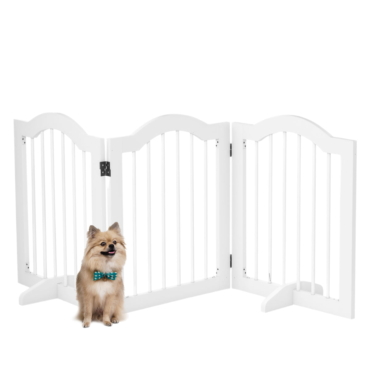 Barrière de sécurité chien barrière modulable pliable pour animaux de compagnie avec pied de support MDF bois massif 154,5 x 61 cm blanc-0