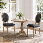 Lot de 2 Chaises de Salle à Manger, Chaises Médaillon Style Louis XVI, Assise et Dossier Rembourrés en Effet Lin, Gris-7