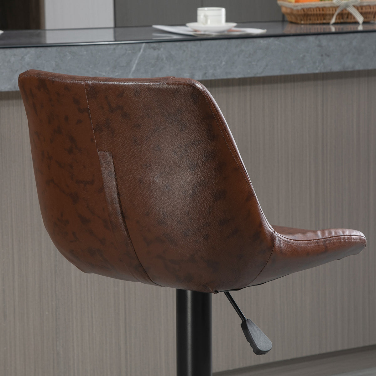 Lot de 2 tabourets de Bar Vintage réglable pivotant avec Repose-Pied revêtement synthétique Marron Effet Vieilli-7