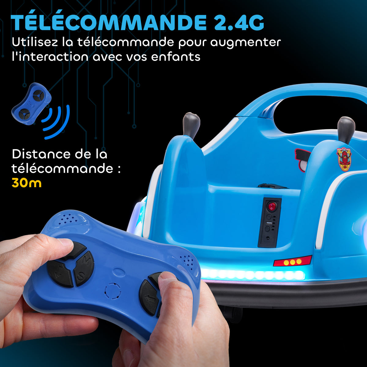 Voiture auto-tamponneuse électrique enfant 12V sous licence Angry Bird, voiture tournante 360°, 73 x 73 x 44 cm, bleu-4