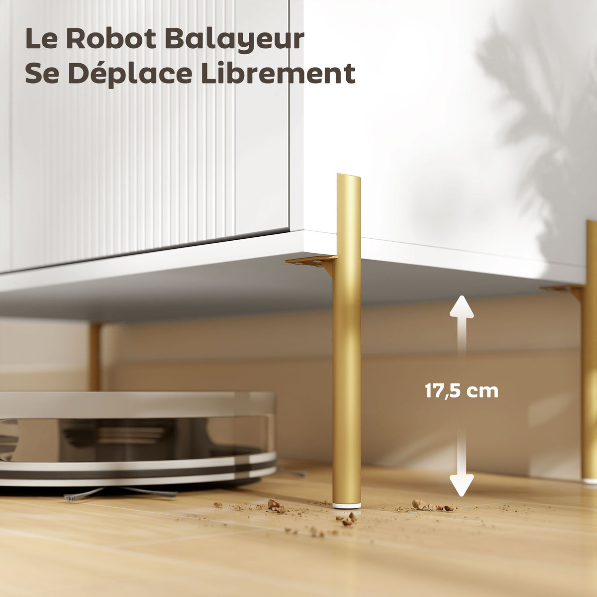 Buffet salon, meuble de rangement avec double porte cannelée, étagère réglable, pieds en acier, 80 x 39,1 x 76 cm, blanc-5