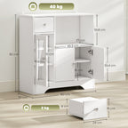 Buffet de cuisine moderne avec porte en verre, tiroir, grande niche et étagères réglables 80 x 30 x 82 cm blanc-2