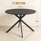 Table à Manger Ronde pour 4 Personnes 100 cm, Style Industriel avec Plateau Aspect Bois, Piètement Croisé en Acier, Noir-2