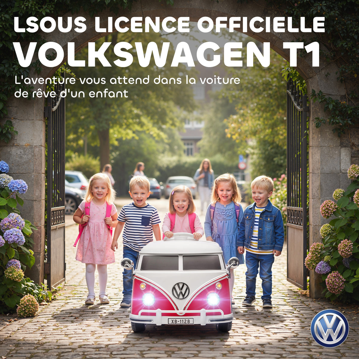 Voiture électrique enfant Volkswagen T1 sous licence officielle 12 V avec 2 moteurs démarrage doux 89x49x41,5cm rouge-3