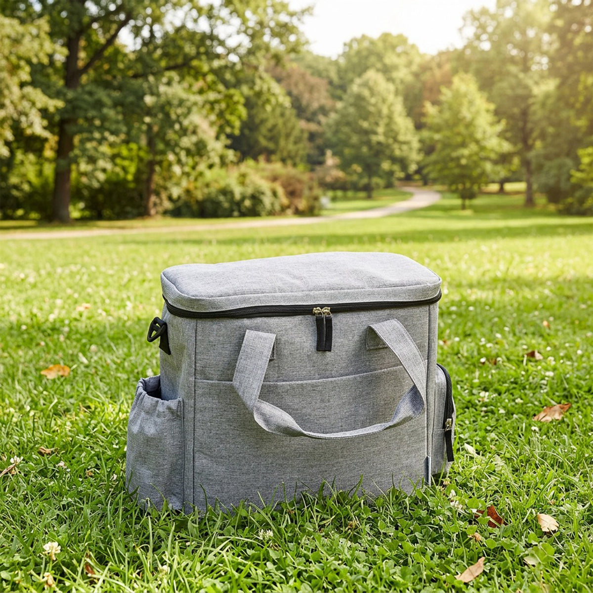 Sac de Transport pour Chien avec Poches, 2 Sacs à Nourriture, Bol Pliable, Séparateur Réglable, 38x17x35cm, Gris Clair-1