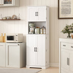 Buffet haut cuisine armoire de cuisine, 4 portes plan de travail 8 porte-épices étagères réglables 60x40x181,5cm blanc-8