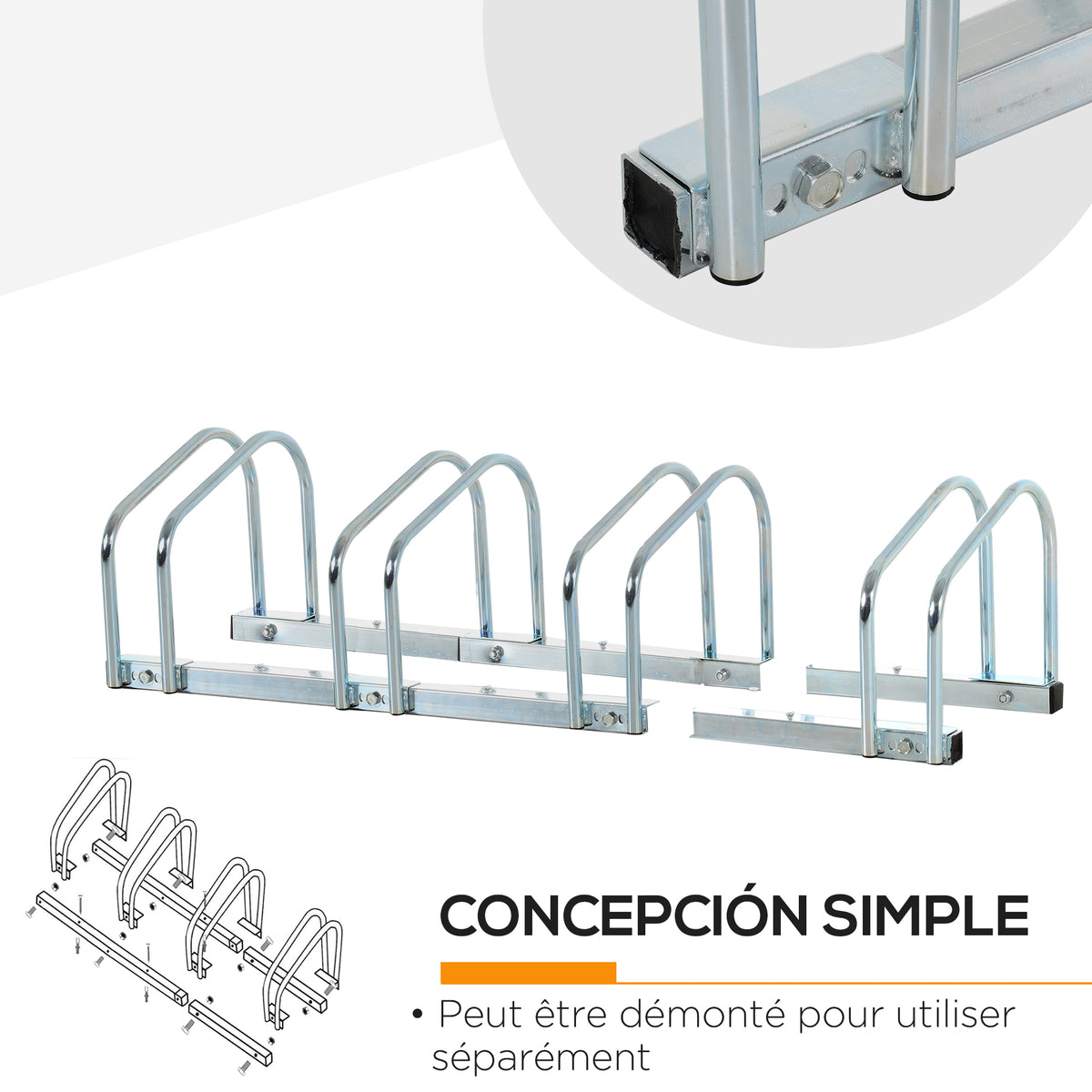 Râtelier 4 vélos dim. 110L x 33l x 27H cm acier galvanisé argent-4