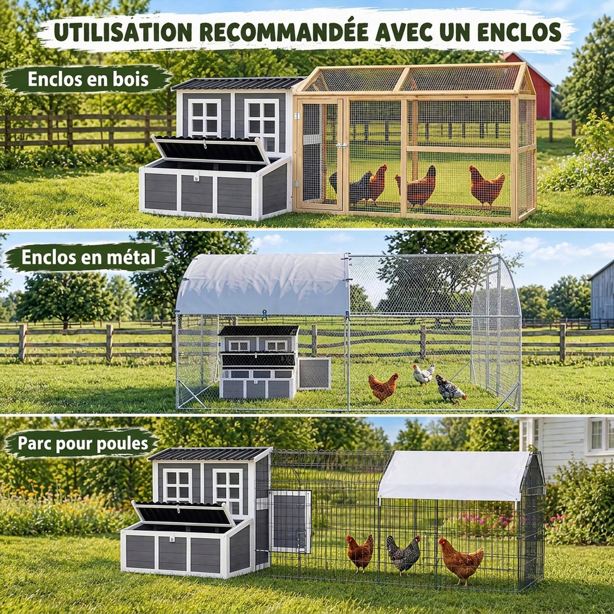 Poulailler en bois XL avec nichoir 3 compartiments tiroir amovible toit imperméable porte-rampe 100x86x100cm gris-7