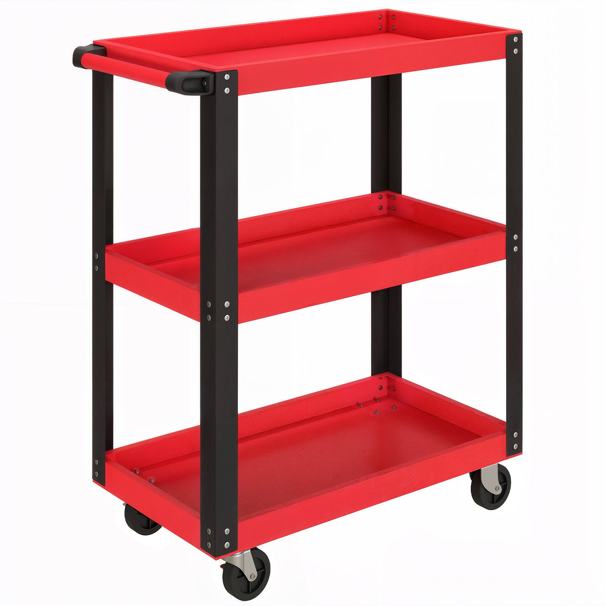 Chariot d'atelier servante atelier à 3 niveaux, poignée latérale et roulettes verrouillables, 70,5x35x82,5cm, rouge-0