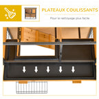 Clapier à lapin cage à lapin 2 niveaux 3 portes verrouillables rampe toit ouvrant bitûmé métal époxy pin pré-huilé-5