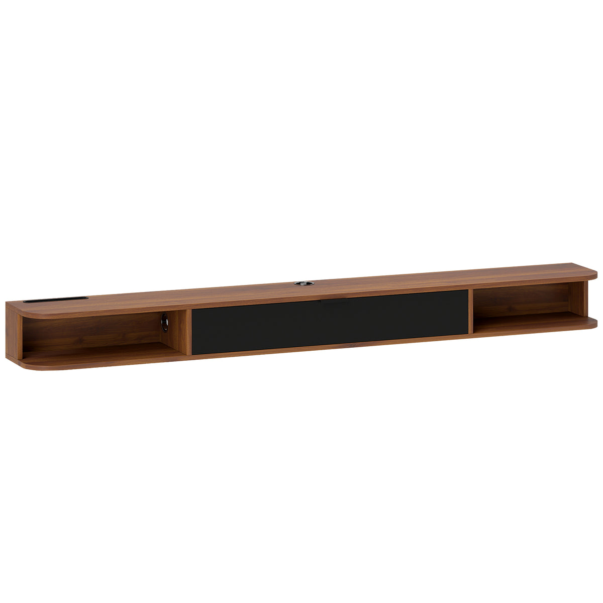 Meuble TV Suspendu, Meuble Télé pour Téléviseur jusqu'à 75 Pouces, Tiroir Rabattable, 2 Étagères, 180x24x16cm, Noyer-0