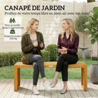 Banc de Jardin en Bois d'Acacia sans Dossier 2 Places, Assise à Lattes Effet Bois, 110x30x45cm, Bois naturel-3