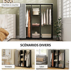 Armoire penderie Meuble de Rangement Mobile 6 roulettes 120L x 40l x 128H cm en bois Noir-4