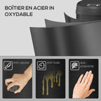 Poubelle cuisine automatique 42L acier inoxydable, poubelle à couvercle à fermeture en douceur, 30,5x30,5x68cm, noir-5