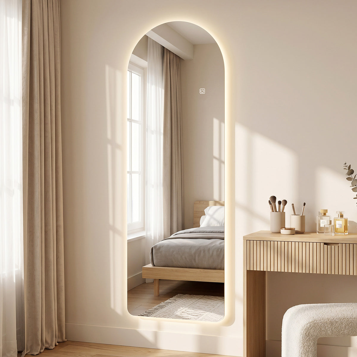 Grand miroir mural 120 x 40 cm avec éclairage LED miroir arqué, intensité variable et 3 couleurs d'éclairage transparent-1