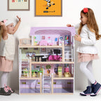 Maison de poupée en Bois Jeu d'imitation 4 Étages pour 3+ ans avec 13 Accessoires Grand réalisme Multi-équipement 60L x 30l x 80H cm Blanc et Rose-9