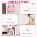 Coiffeuse enfant 2 en 1 avec tabouret miroir triptyque et lumières LED bicolores 93,6 x 48,5 x 111,5 cm blanc-6