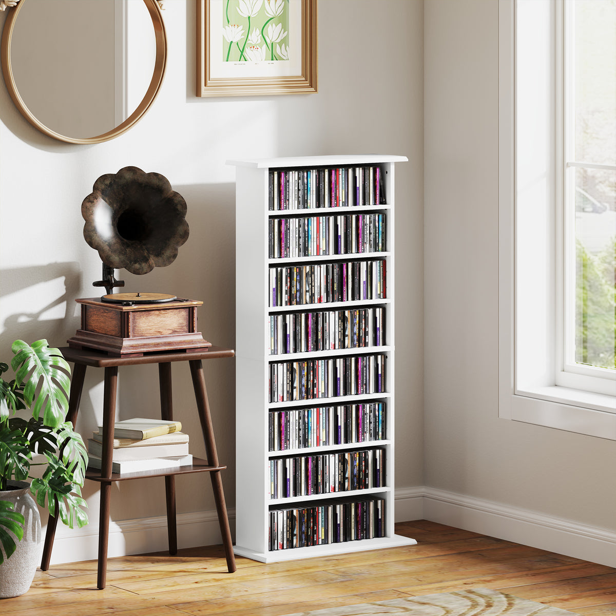 Rangements pour CD et DVD avec 8 compartiments et 6 étagères réglables, capacité max. 360 CD/185 DVD et Blu-ray, blanc-9