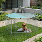 Parc pour chien, enclos chien 6 panneaux avec toit, modulable et pliable, enclos portable 60H cm avec porte, clôture pour chat, chiens de petit taille, intérieur et extérieur, argent, vert-9