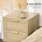Lot de 2 tables de chevet tables d'appoint 2 tiroirs façades aspect cannage rotin style bohème 40 x 40 x 56 cm naturel-6