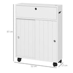 Meuble de rangement toilette salle de bain avec rangement papier toilette sur roulettes - 52 x 17 x 67 cm blanc-2