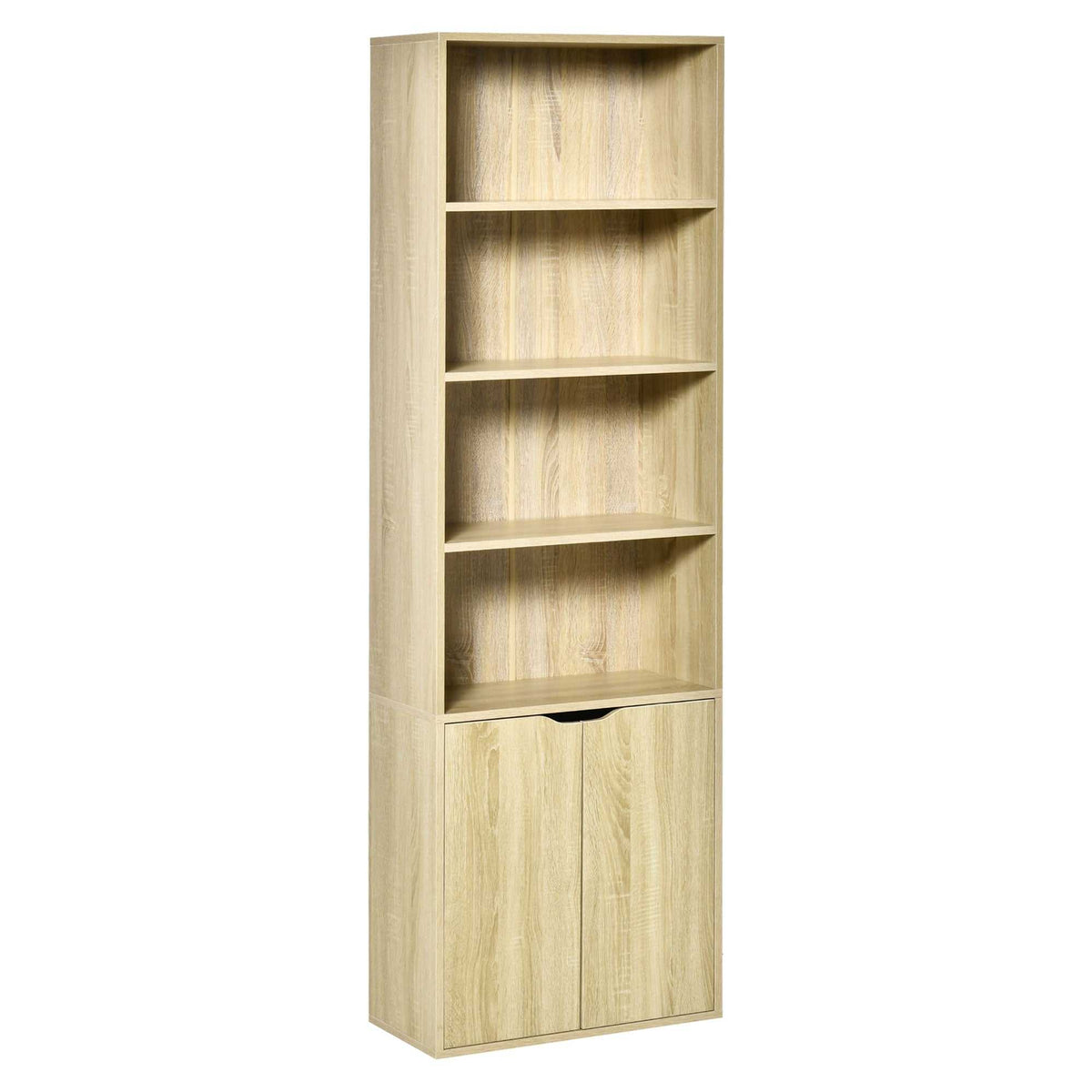 Bibliothèque Armoire à livres avec 4 compartiments ouverts et 2 portes pour le salon et le bureau 59x29x180 cm Bois naturel-0