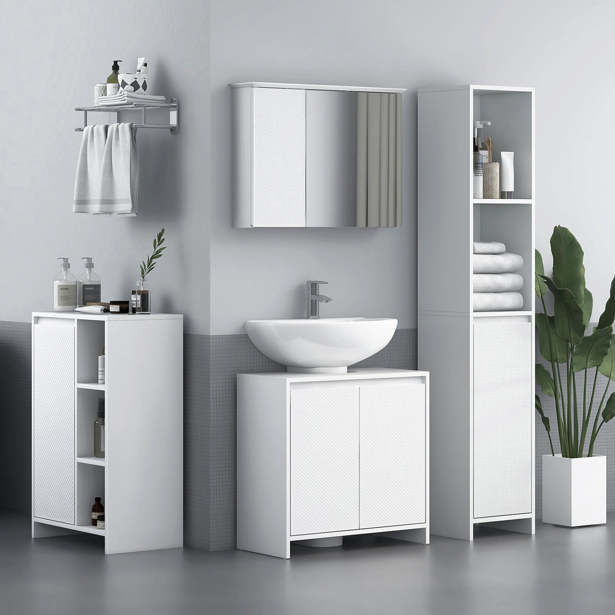 Meuble sous vasque 2 portes avec étagère réglable armoire de rangement pour lavabo 60l x 30P x 60H cm blanc-1