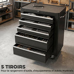 Chariot à outils sur roulettes, Servante d'atelier en acier 5 tiroirs verrouillable 2 clés, 61,5 x 33 x 82,5 cm, noir-3