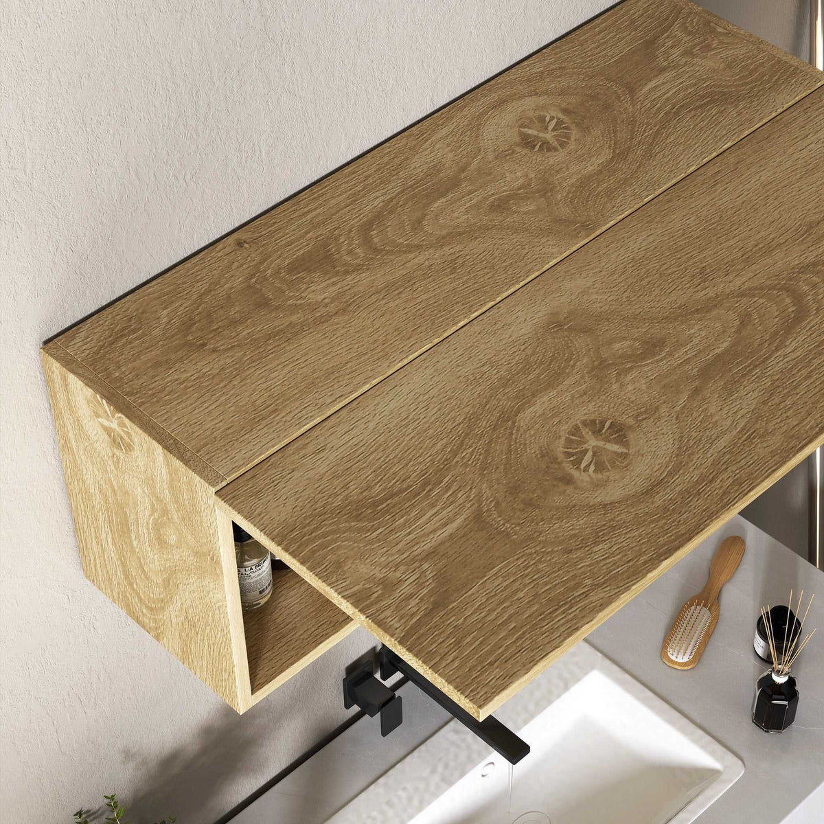 Armoire murale de salle de bain, meuble de rangement suspendu avec porte à charnières, 80 x 25 x 30 cm, bois naturel-8